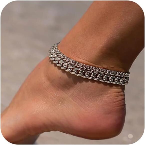Sterling Silver Ankle Bracelets for Women: Dainty Layered Waterproof Anklet for - Picture 2 of 7